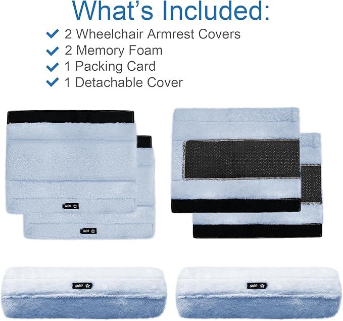 SPRING SEAON Wheelchair Armrest Covers 2 Pack Soft Memory Foam Wheelchair armrest Pads Wicking Washable for Office Transport Chair (Grey-Blue)