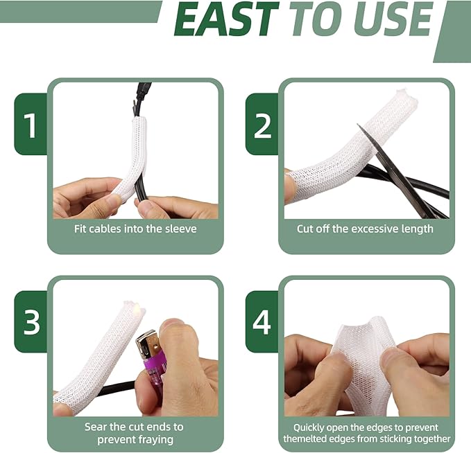Split Wire Loom Tubing, Cable Protector Sleeve, Braided Cable Management for TV/Computer/Home Theater/Engine Bay, Cord Protectors from Pets No Chew (White, 1/2"-25ft)