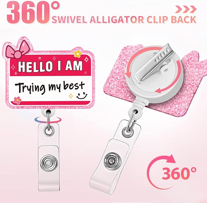 Aoryalps Trying My Best Retractable Badge Reel Holder Retractable with ID Clip for Nurse Nursing Name Tag Card Nursing Student Teacher Doctor Medical Assistant Work Office Clip-Gifts for Nurse