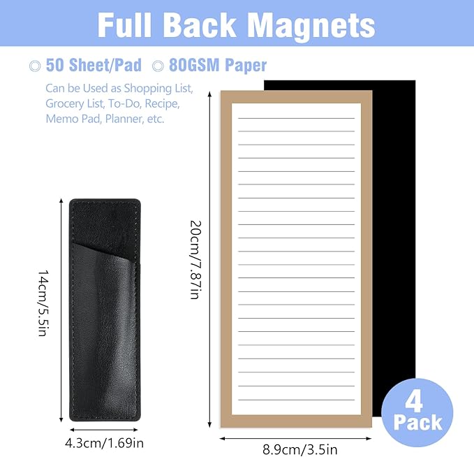 Thboxes 4 Pack Magnetic Note Pad for Fridge with Pen Holder, Totally 200 Sheets Magnetic To Do List, Grocery List, Shopping List, Memo Pads for Refrigerator（Dark Color）