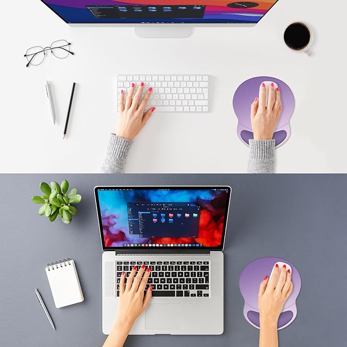ITNRSIIET Ergonomic Mouse Pad with Comfort Gel Wrist Rest, Non-Slip PU Base, Smooth Textured Surface, Reduces Hand Fatigue & Wrist Pain, 8.7 x 7.2 Inch for Office Gaming Home, Lavender Fade