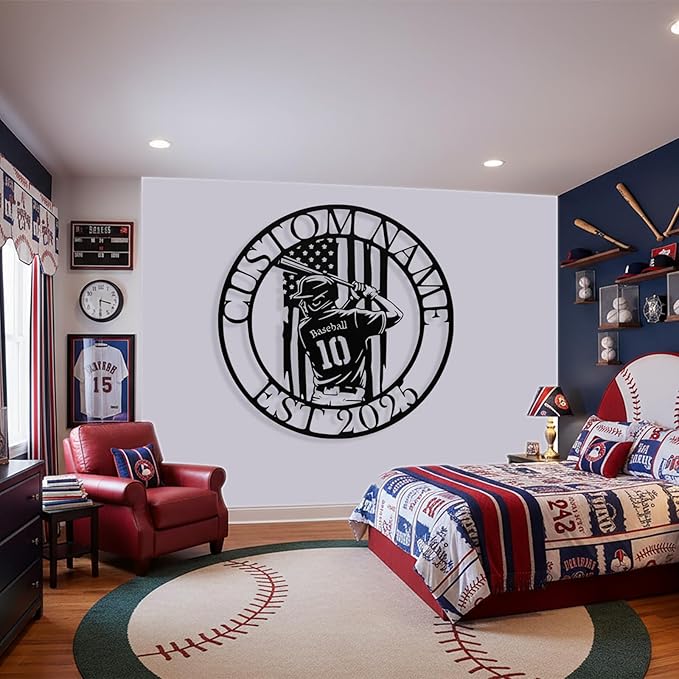 Personalized Baseball Metal Sign Custom Player Name & Number Sign Boys Room Decor Custom Baseball Signs Sports Wall Art Decor Gift for Boys, Team, Dad, Husband, Son