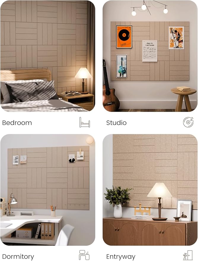 Large Felt Bulletin Board 48" x 36" Cork Board Alternative-12 Pack with 70 Safe Removable Adhesive Tabs, Cork Boards for Walls Felt Board for Home Office Classroom Pin Board-Taupe