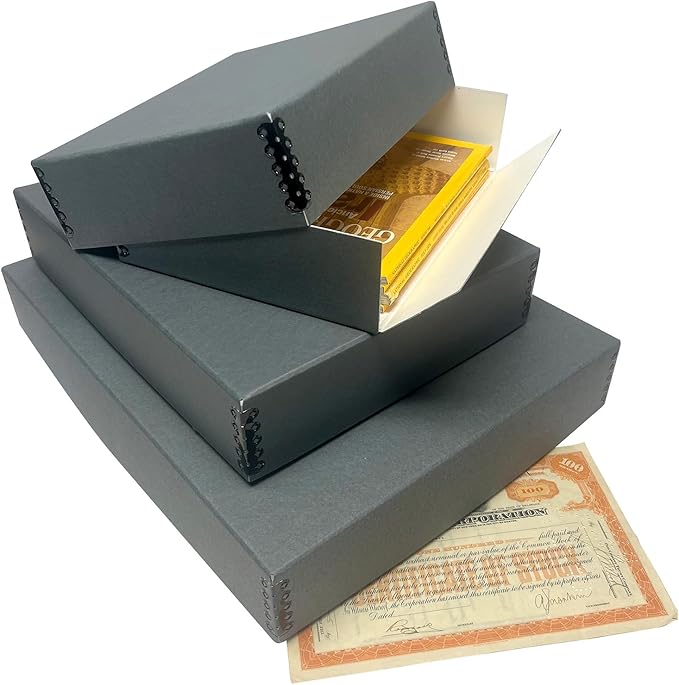 Lineco Museum Archival Storage Box, 16.75x20.75x3 in. Drop Front Design. Acid-Free with Metal Edge. Organize Photos, Pictures, Prints, Documents, Crafts, DIY. Gray, 2 Pack