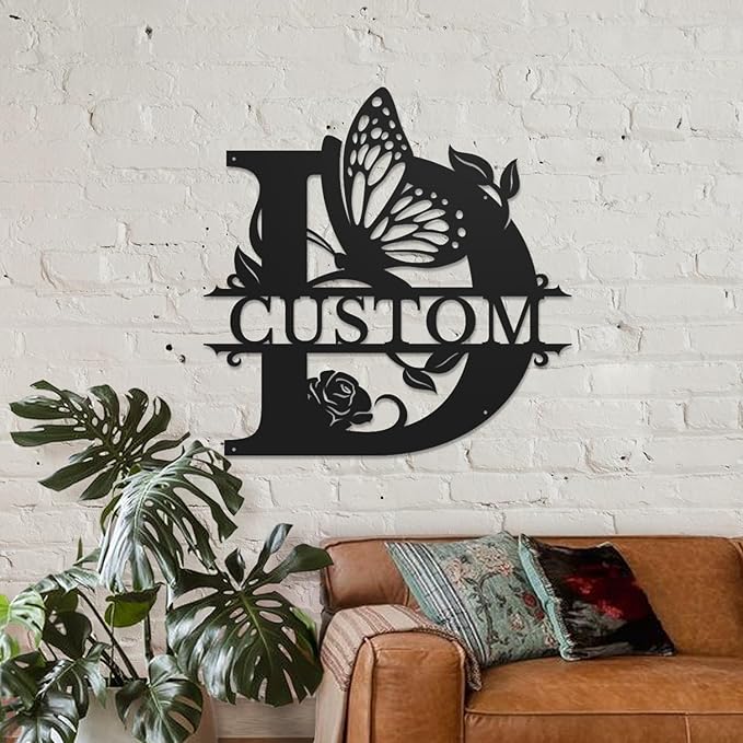 Personalized Custom Letter Name metal Signs,Custom Black Letter Monogram Wall Art Decor,Metal Signs Plaques Outdoor wall Decorative Signage (D)