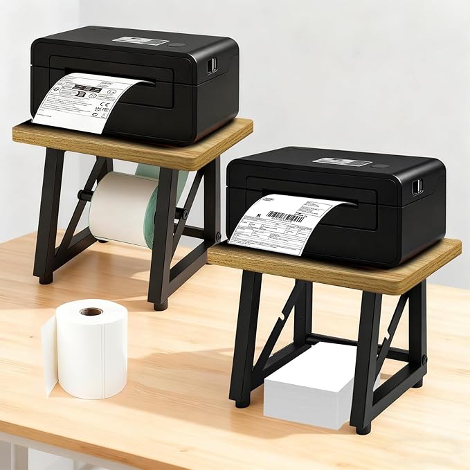 Label Holder for Thermal Printer,Sticker Rolls and Fan-fold Dispenser Holder,Wooden Label Holder for Shipping Label Printer,Office Accessories for Home,Small Business,Warehouse (Log Color)