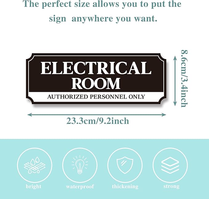 Electrical Room Door Sign for Business，Self-Adhesive Durable Modern Electrical Closet Room Sticker for Home, UV and Weather Resistant Authorized Personnel Only Signs for Business ，Workplace