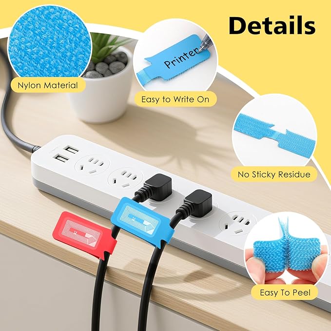 SummerBrite 24-Pack Smart NFC Cable Labels with Blank Stickers, Programmable Reusable Wire Tags for Electronics, Cord ID & Cable Management for Automation, IT Server - Rectangle