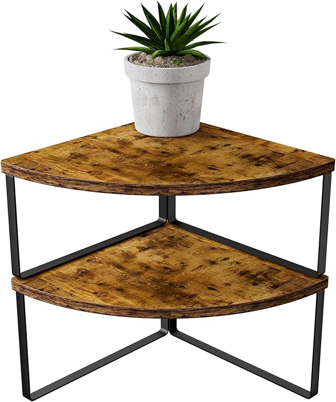 Corner Shelf Countertop Organizer - Set of 2 Corner Shelves for Kitchen Cabinet Organizer, Spice Rack, Stackable Bathroom Organizers and Storage, Sink Rack, Corner Cabinet, Counter Decor, Rustic Brown