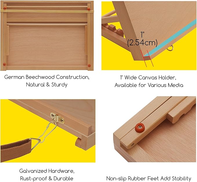 MEEDEN A3 Wooden Tabletop Easel for Painting, 5-Position Adjustable Drawing & Sketching Board with Shoulder Strap, Portable Beechwood Desktop Art Easel Stand for Adults, Artists, Beginners & Student