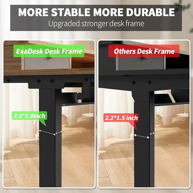 ExaDesk 48 * 30 Inches Electric Standing Widened Desk Adjustable Height with 4 Drawers, Double Storage Shelves Stand Up Desk, Home Office Workstation Sit Stand up Desk (Light Rustic Brown)