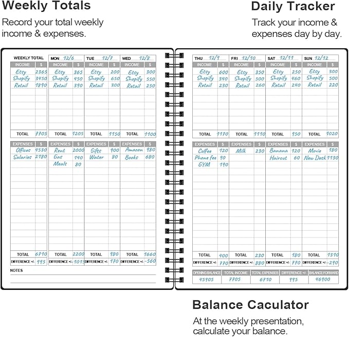 Heveboik Income & Expense Log Book - A5 Income and Expense Tracker for Small Business, Accounting Bookkeeping Tracking for Woman and Man, 5.8" x 8.3", Black
