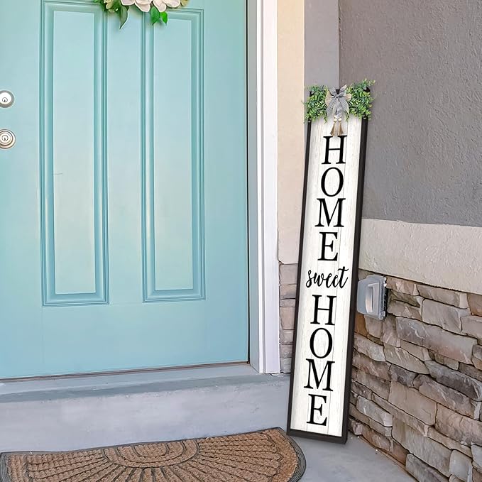LuZhiQiang Welcome Sign for Front Porch Outdoor Home Sweet Home, 45"X9" For Large Front Door Wreath Standing Wooden Frame Tall Vertical Leaner Long Signs, Rustic Outside Farmhouse Garden Patio Decor (Black?