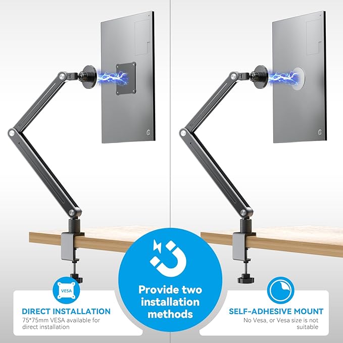 Jakeko Strong Magnetic Portable Monitor Desk Clamp - 75mm VESA Mount 4.7" 12.9" 15.6" 16" 17.3" 18.5 inch 360° Rotate Base Tablet Holder Arm JK07B1