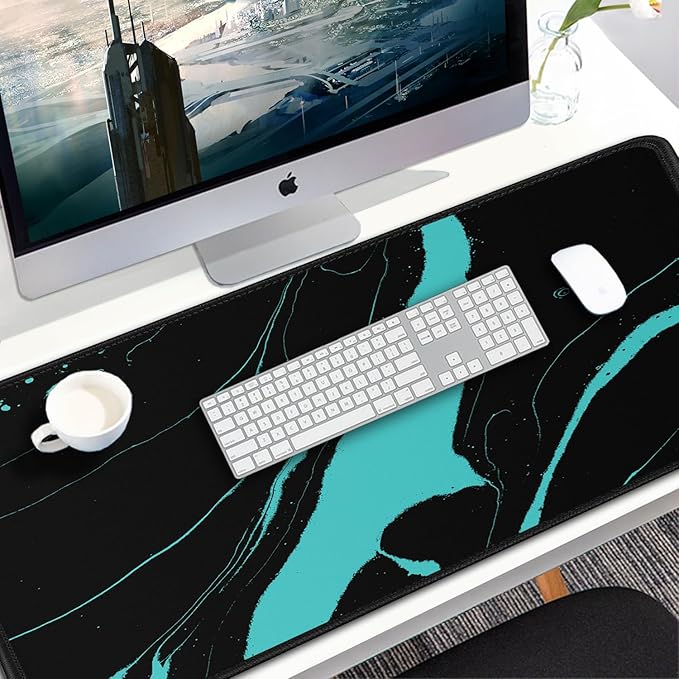 Gaming Mouse Pad, 31.5x15.7 inch Large Extended Computer Keyboard Mouse Mat, Water Resist Non-Slip Mousepad Rubber Base Long XXL Desk Mouse Pad for Work & Gaming, Office & Home, Black Blue