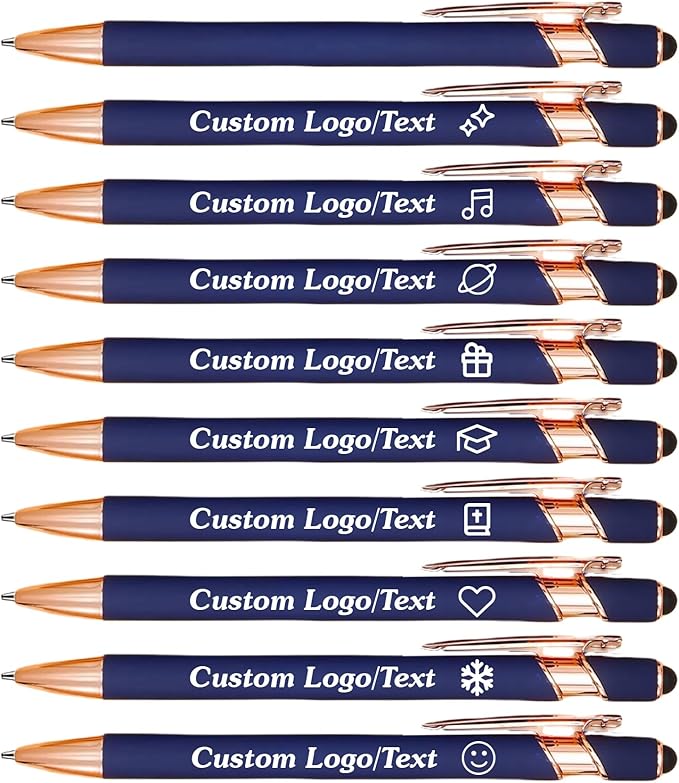 CRME Custom Pens Personalized Pen with Name/Text Engraved Metallic Barrel Black Ink Click Pens Grip Retractable Ballpoint Pen Ideal for School Teachers Journaling Office Writing-Bulk Pack Dark Blue