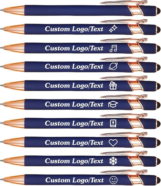 CRME Custom Pens Personalized Pen with Name/Text Engraved Metallic Barrel Black Ink Click Pens Grip Retractable Ballpoint Pen Ideal for School Teachers Journaling Office Writing-Bulk Pack Dark Blue