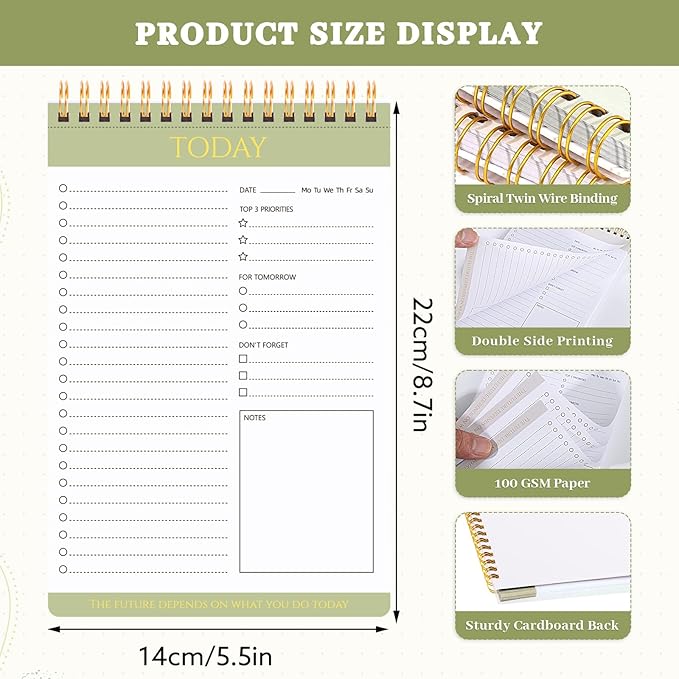 Thboxes 2 Packs To Do List Notepad, Totally 208 Pages To Do List Notebook A5 Undated Daily Planner Notepad with Transparent Cover and Task Checklist Home Office School Supplies, Simple Style