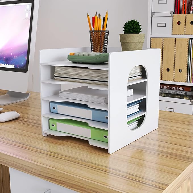 Natwind 5-Tier Desk Organizer,File Organizer,File Paper Organizer for Desk & Desktop - White File Holder with Mail Letter Tray & Paper Sorter for Home Office, School Classroom