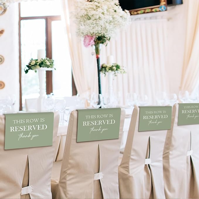 ChissNook Reserved Seating Chair Signs, This Row Is Reserved Pew Cloths Seating Placeholder for Church Pews, Sage Green Wedding Decorations for Reception Parties Event (Sage Green, 4 PCS)