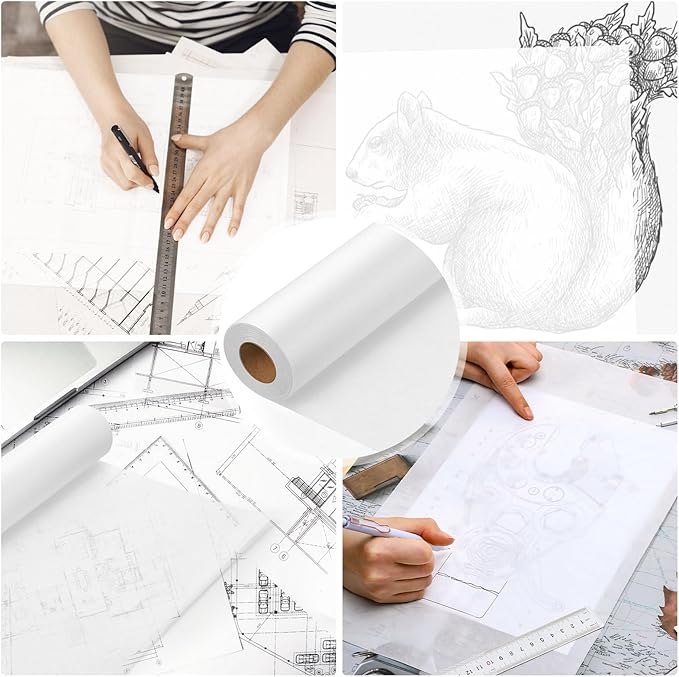 Tracing Paper Roll 17in x 50yd, White Trace Paper Pattern Paper Translucent Tracing Paper for Sewing, Drawing, Sketching, Gift Wrapping