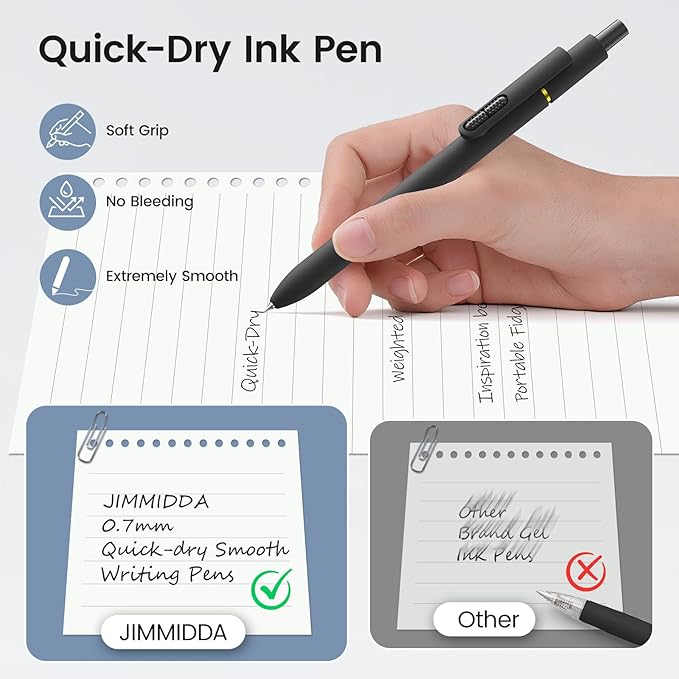 JIMMIDDA 16Pcs Black Gel Pens - 0.7mm Medium Point Black Ink Pens | Smooth Writing - Quick Drying Retractable Pen for Men Women (Black - 16Pcs)
