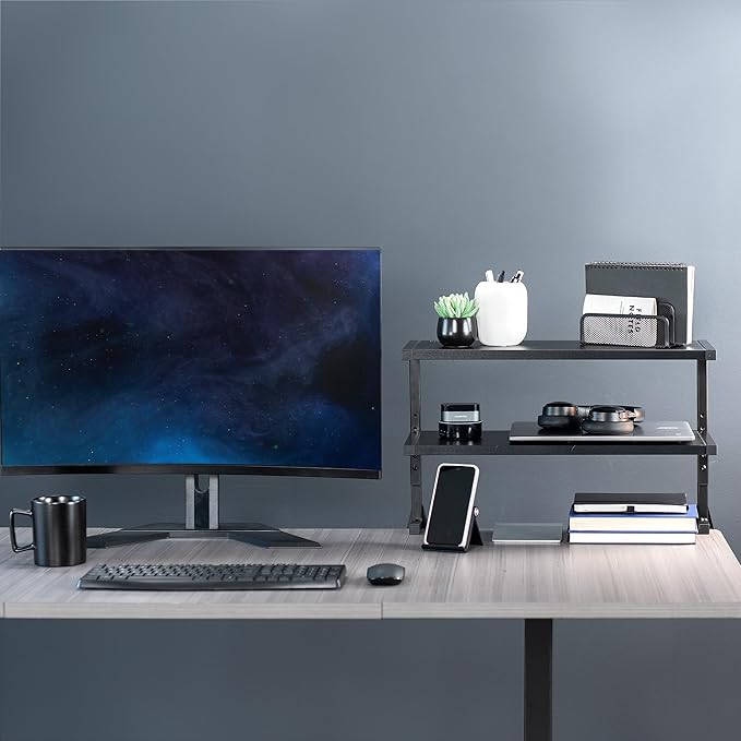 VIVO Clamp-on 24 inch Above or Below Desk 2-Tier Shelving Unit for Table Accessories, Gaming Devices, and More, Storage Tray, Desktop Organizer, Black, STAND-SHELF24C
