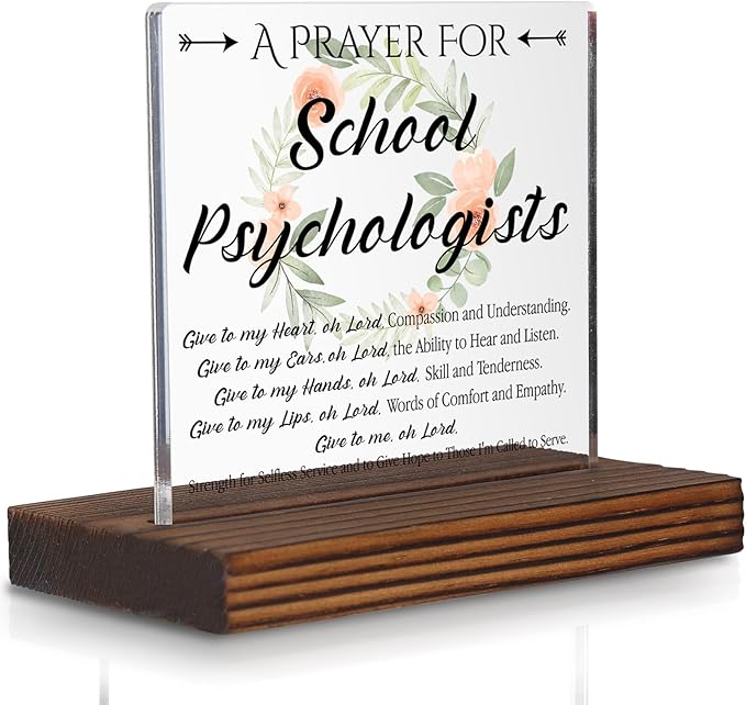 School Psychologist Prayer Desk Sign, Christian Faith-Based Appreciation Gift for School Psychologists Graduation Birthday Christmas, Inspirational Floral Office Decor Plaque PA117