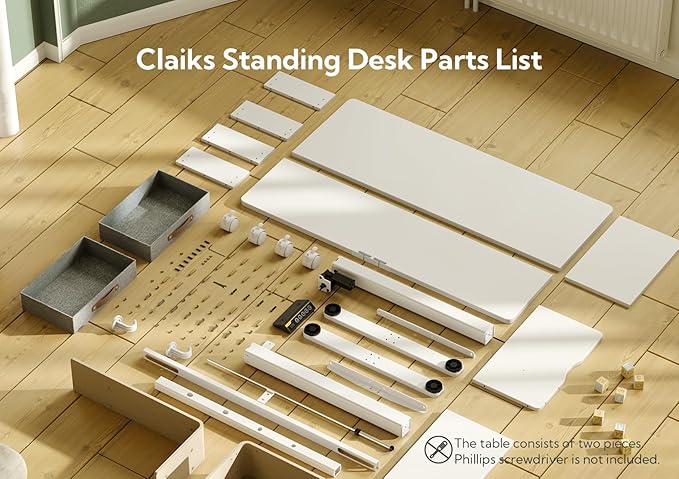 Claiks Standing Desk with Drawers, Adjustable Stand Up Electric Standing Desk Adjustable Height with Storage Shelf and Splice Board, 59 Inch, White