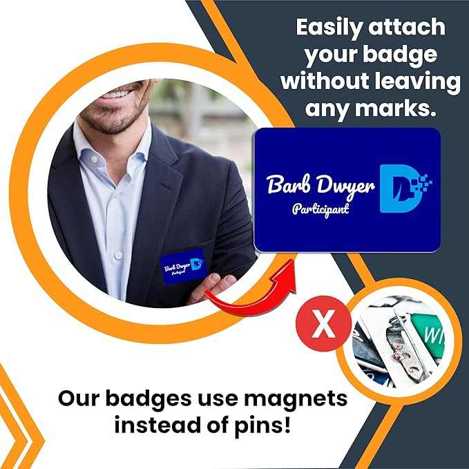 Magnet Me Up Custom Printed Magnetic Name Tag Badge with Logo (Right), 2x3 inch, Full-Color Customizable Identification Label, for Schools, Offices, Businesses, Made in USA