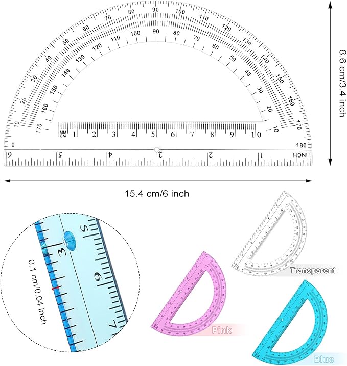 Zonon 100 Pack 6 Inch Plastic Protractor Christian Charity Donation 180 Degrees Pink Blue Clear Protractors for Classroom School Math Teacher Student Office Supplies Christmas Operation Gifts