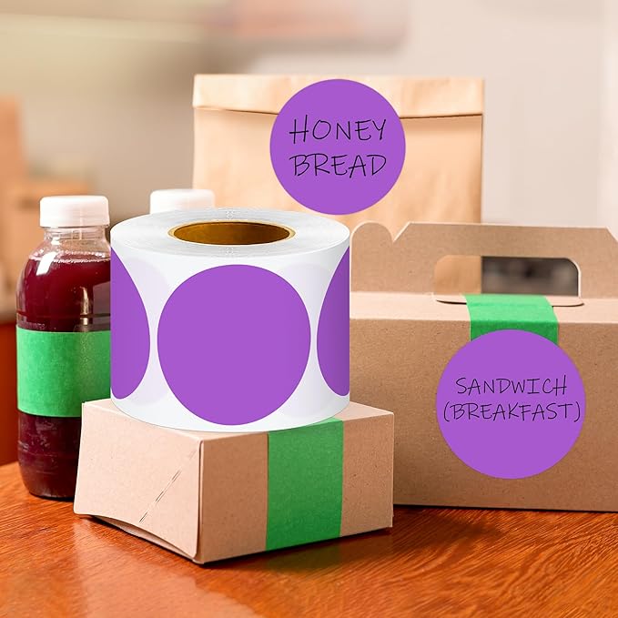 3 Inch Round Color Coding Labels (500 per Roll) - Colored Dot Stickers Round Labels for Inventory, Warehouse, Office Organizing - Purple Circle Stickers