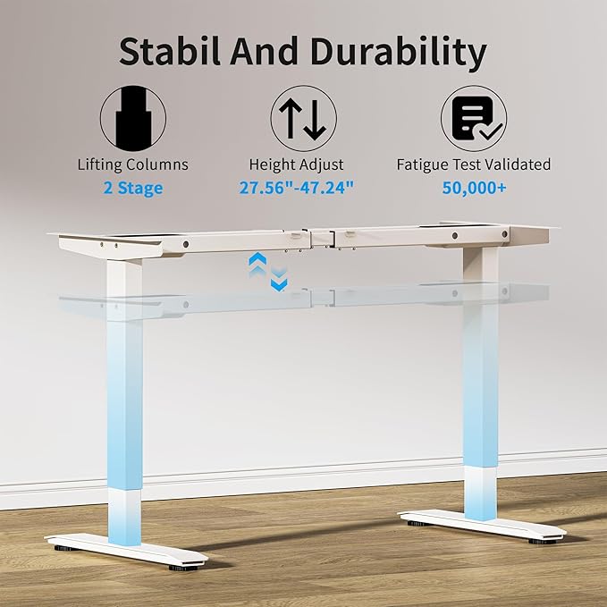 BIZUM Dual Motor Electric Standing Desk Frame with Memory Controller, Computer Memory Desk Adjustable Table Legs Up to 47.2" for Home Office, Reg White