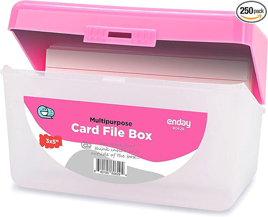 Enday Index Card Holder Pink, 3x5 Note Flash Card Organizer Case, Index Card File w/flip top, Notecard Recipe, Holder, Holds 250 Cards, Also Available in Purple, Red, Green, Blue, Grey (1 PC)