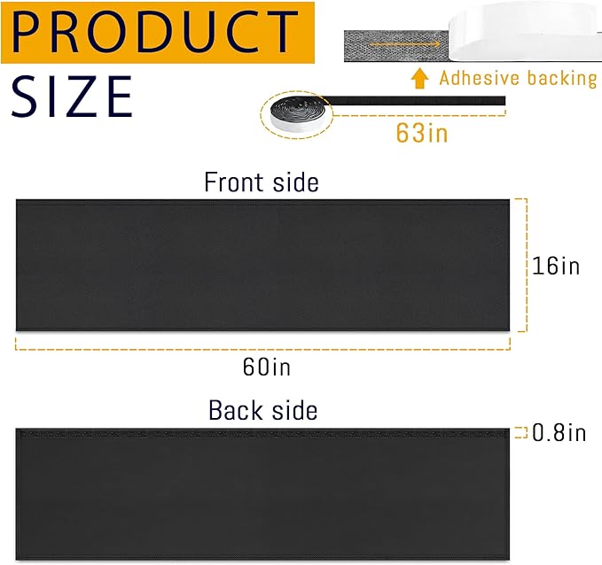 HolyMaji 60" Under Desk Privacy Panel Self-Adhesive Modesty Panel 600D Heavy Duty Desk Skirt Privacy Divider for Office Home or Standing Workstation Concealer Shield