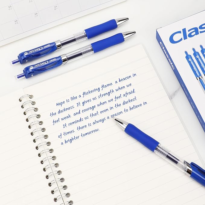 Lekreo Classic Retractable Gel Roller Pens, 0.7mm Fine Point, Blue Ink (Blue Ink - 12 Packs)