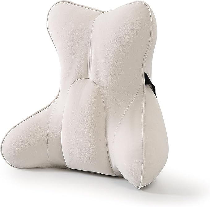 Ailuteie Lumbar Support Pillow(Pat. Pend) – Multi-Functional Ergonomic Back Cushion for Sofa Chair, Car Seat & Sofa, Reading Pillow with Firm Multi-Zone Support to Relieve Lower Back Pain, Misty White