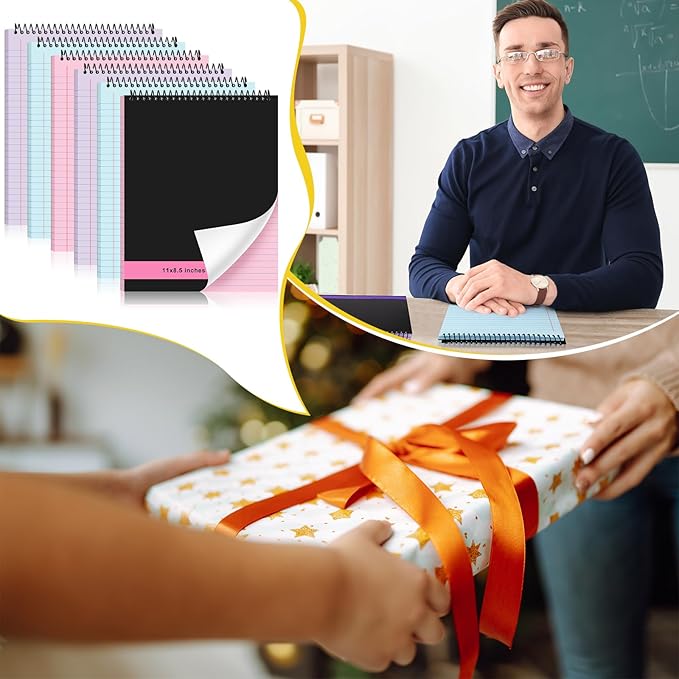 Resurhang 6 Pcs Legal Pad Top Spiral Bound Notebook 70 Sheets Double Sided College Ruled Paper Notepad Memo Steno Pad with Stiff Cover for Business College(8.5 x 11 Inches,No Holes,3 Colors)