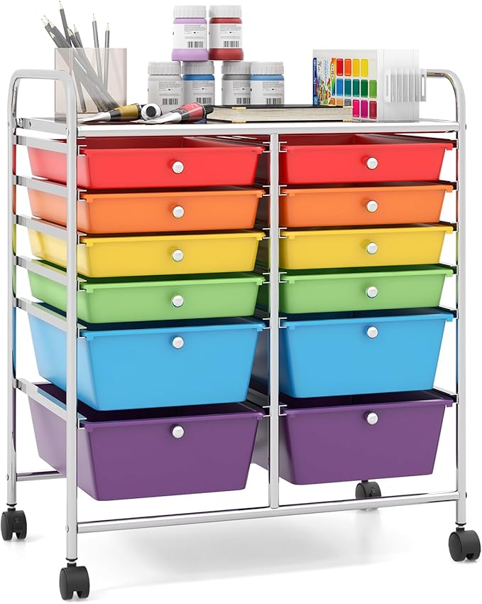 Giantex 12 Drawer Rolling Storage Cart Tools Scrapbook Paper Office School Organizer