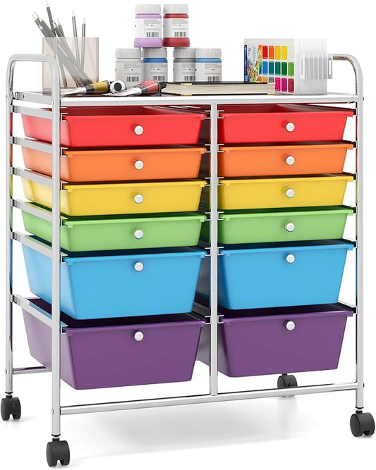 Giantex 12 Drawer Rolling Storage Cart Tools Scrapbook Paper Office School Organizer