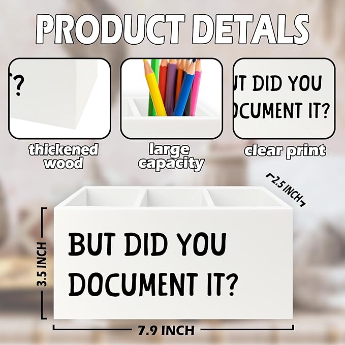 XPH Funny But Did You Document It Pen Pencil Holder Organizer for Desk, HR Human Resources Gifts, Office Humor Gifts, Funny Wooden Box Sign for Office Workplace Desk Tabletop Decorations