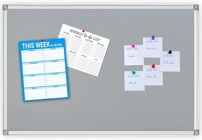 36x24-Inch Gray Felt Bulletin Board with Silver Aluminum Frame – Perfect for Home, Office, and Classroom