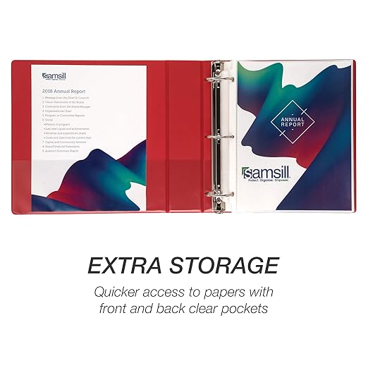 Samsill 2 Inch 3 Ring Binders, Made in USA, Economy Round Ring, Clear View Cover, 425 Sheet Capacity - for School, Home, Office - Red, 12 Pack