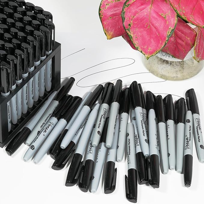 Permanent Markers 75 Pack, Black Marker Pens with 30% More Ink, Waterproof | Quick Drying | Fade Resistant, Fine Tip