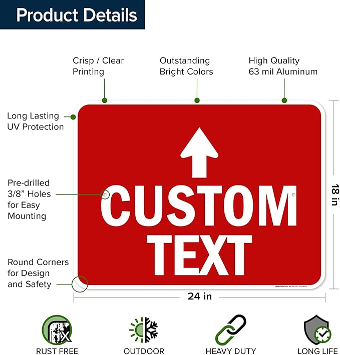 Custom Arrow,Custom Directional Sign, Up Arrow,18x24 Inches, Rust Free .063 Aluminum, Fade Resistant, Made in USA by My Sign Center