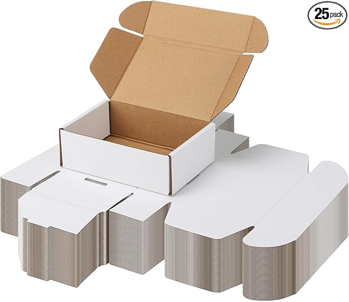 PHAREGE 8x6x2 Inch Shipping Boxes 25 Pack White, Tab Lock Tuck Top Mailer Boxes for Packaging Small Business, Cardboard Gift Boxes for Wrapping Mailing Present
