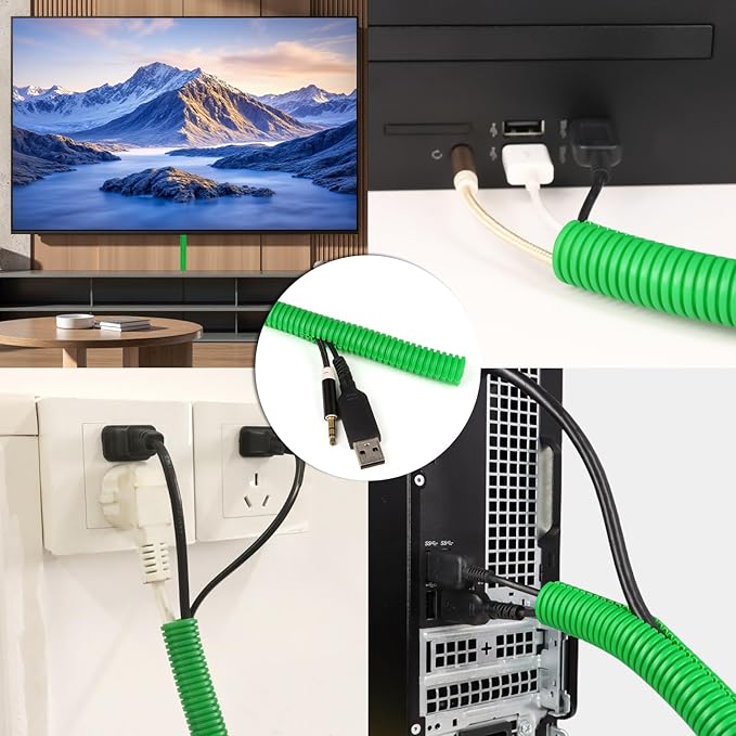 Split Wire Loom Tubing,10,25ft Cord Protectors from Pets No Chew, Flexible Wire Covers Cord Protectors, Protective Split Cable Sleeve for Automotive Home Industrial Wires(Green, 0.73inch-25ft)