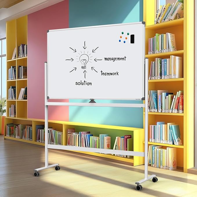 Large Dry-Erase Rolling Magnetic Whiteboard - 48 x 32 Inches Dry Erase Board with Stand Height Adjust Double Sides Mobile White Board Easel on Wheels with 25 Sheets Paper Pad Office, Home & Classroom