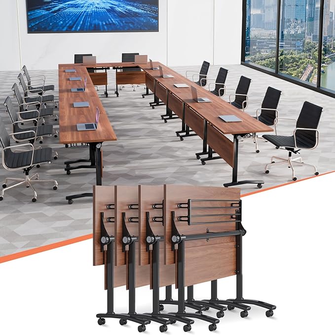 JEHUJD Conference Table,55.1''Folding Conference Room Table for 4-12 People,Mobile Flip Top MeetingTraining Table with Different Coulor and Styles for Offices, Classrooms,Meeting Room (4, 70.8''D)