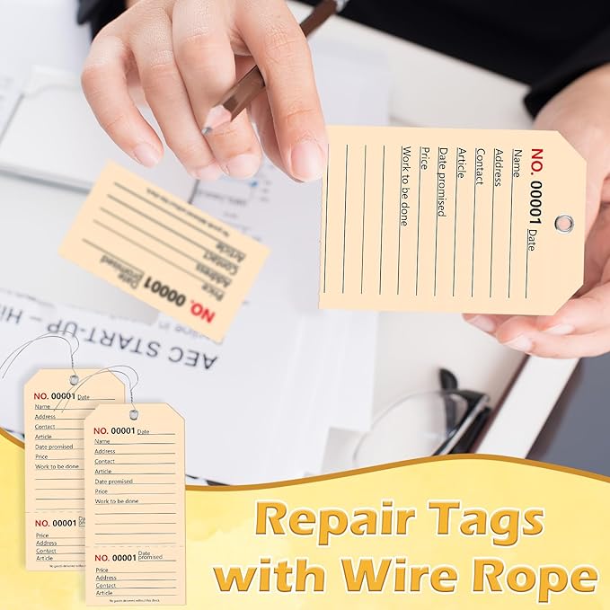 200 Pack Red Repair Tags with Wire Rope Service Repair Tags Numbered with Wire Durable 2.6 x 5.25 Inch Labels for Production Equipment Maintenance Price Notice (200, White, 2.6x5.25in)